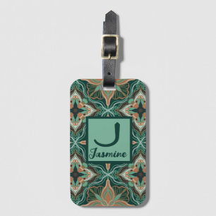 Étiquette À Bagage Aquarelle Floral Turquoise marocain