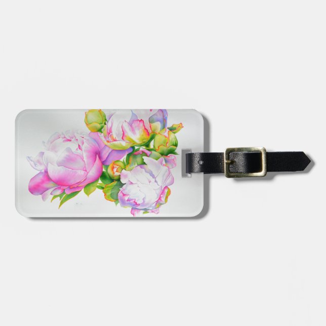 Étiquette À Bagage Aquarelle florale classique et élégante de pivoine (Devant horizontal)