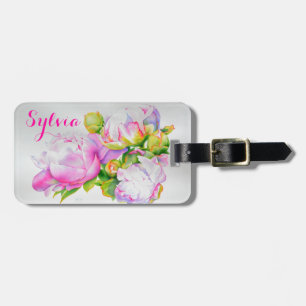 Étiquette À Bagage Aquarelle florale classique et élégante de pivoine