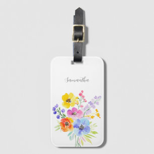 Étiquette À Bagage Aquarelle florale dynamique Personnalisée