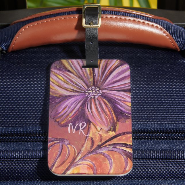 Étiquette À Bagage Aquarelle florale violet et or Vibro (Insitu Rectoal 2)