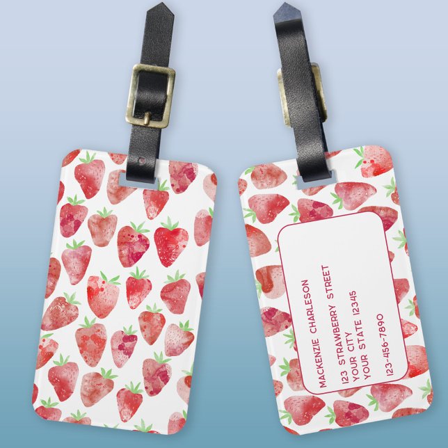 Étiquette À Bagage Aquarelle fraise (Strawberry Watercolor personalized luggage tag)