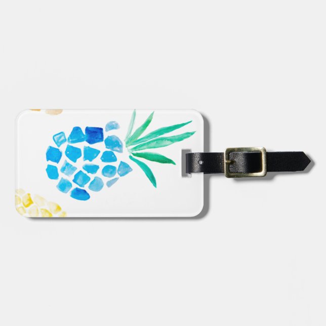 Étiquette À Bagage Aquarelle fruit bleu ananas (Devant horizontal)