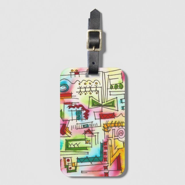 Étiquette À Bagage Aquarelle géométrique moderne peinte à la main par (Devant Vertical)