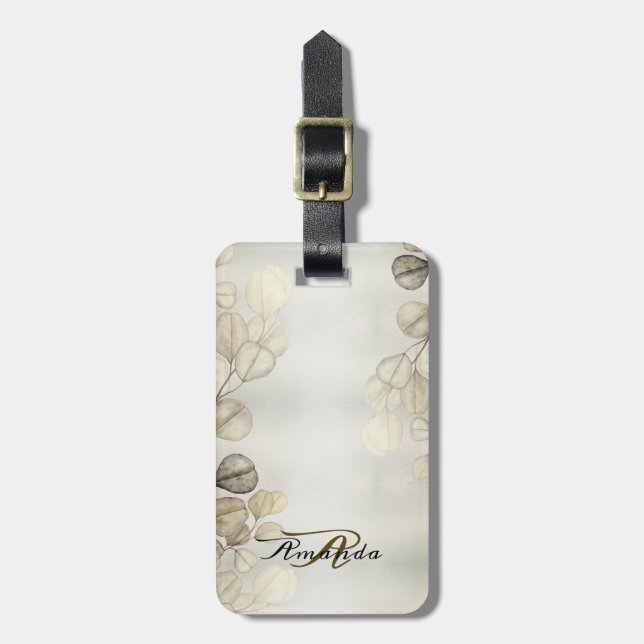 Étiquette À Bagage Aquarelle Golden Eucalyptus Foliage brillant éléga (Devant Vertical)