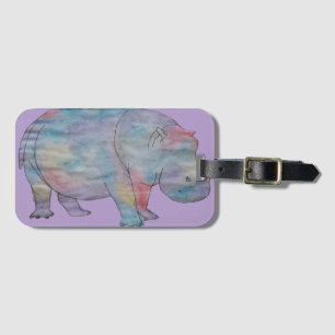 Étiquette À Bagage Aquarelle Hippopotame