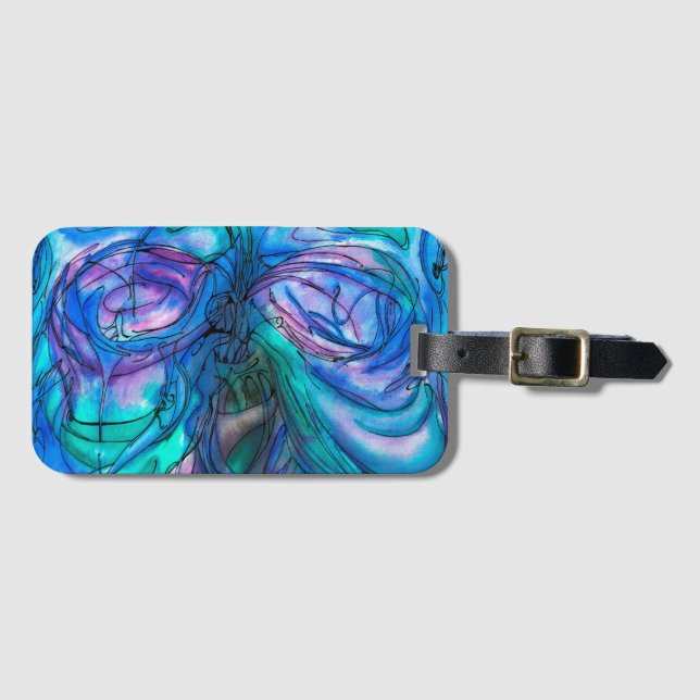 Étiquette À Bagage Aquarelle Imaginaire bleu (Devant Horizontal)