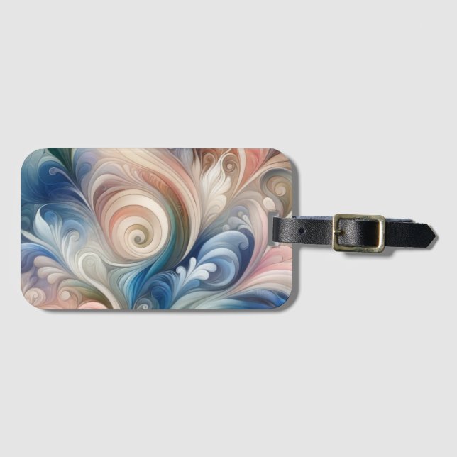 Étiquette À Bagage Aquarelle Imaginaire Floral Pastel Bleu & Crème (Devant Horizontal)