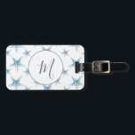 Étiquette À Bagage Aquarelle initiale monogramme<br><div class="desc">Cette étiquette à bagages d'étoiles de mer présente l'aquarelle de Victoria Grigaliunas de DoTellABelle dans les tons bleus. Personnalisez les champs modèles avec votre nom,  monogramme,  numéro de téléphone et adresse.</div>