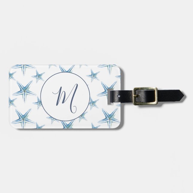 Étiquette À Bagage Aquarelle initiale monogramme (Devant horizontal)