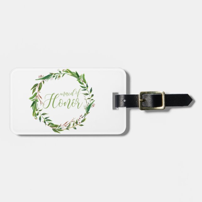 Étiquette À Bagage Aquarelle Laurel Wreath Maid of Honor (Devant horizontal)