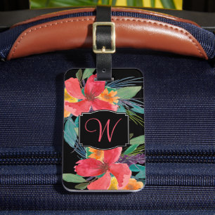 Étiquette À Bagage Aquarelle luxuriante Monogramme floral