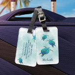 Étiquette À Bagage Aquarelle Mer Tortues Océan<br><div class="desc">Ce bagage à thème côtier comprend 3 tortues d'aquarelle nageant sur une vague d'océan.</div>