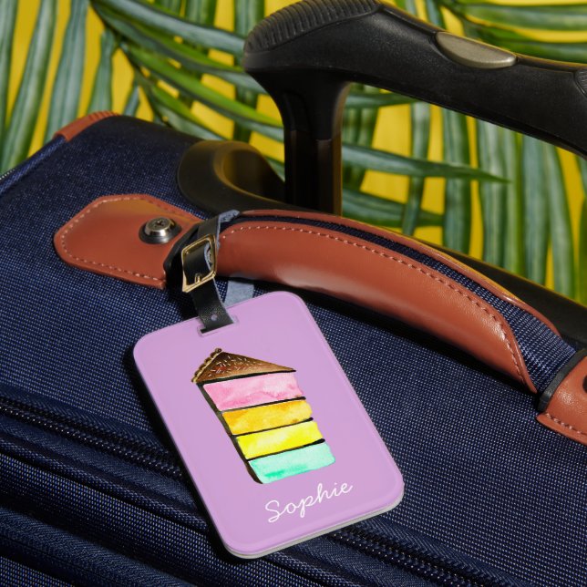 Étiquette À Bagage Aquarelle mignonne de gâteau arc-en-ciel (Insitu Rectoal 1)