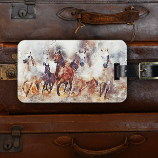 Étiquette À Bagage Aquarelle moderne Chevaux sauvages