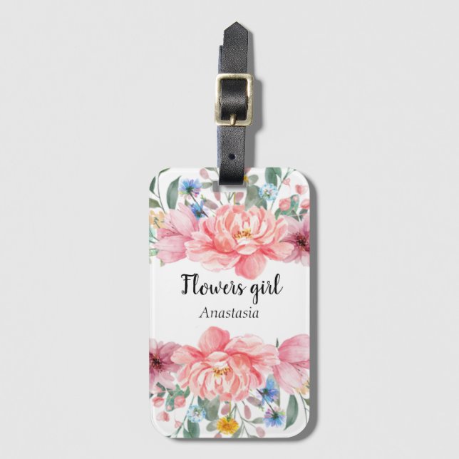 Étiquette À Bagage Aquarelle moderne Fleurs roses (Devant Vertical)