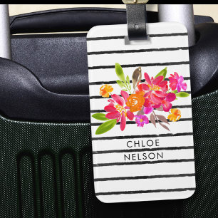 Étiquette À Bagage Aquarelle moderne Floral et bande personnalisée