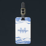 Étiquette À Bagage Aquarelle Monogramme Bleu Abstrait Agate<br><div class="desc">Aquarelle bleu et blanc représentant les vagues océaniques abstraites. Monogramme moderne élégant avec nom personnalisé et initiale. Ajoutez vos détails à l'arrière.</div>