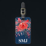 Étiquette À Bagage Aquarelle Monogramme Floral Bleu Denim / Rose Roug<br><div class="desc">Marque de bagage avec denim bleu floral aquarelle et fleurs de rose rouge, initiale(s) monogramme/nom, et l'adresse d'un arrière - plan bleu marine. Personnalisez avec vos initiales monogrammes/nom, nom et adresse en utilisant les modèles faciles. La couleur de police, le style de police, la taille de police et la couleur...</div>