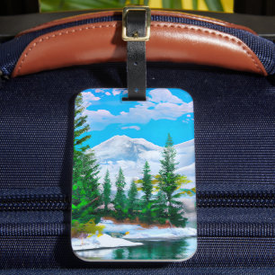 Étiquette À Bagage Aquarelle Nature Hiver Neige Peinture