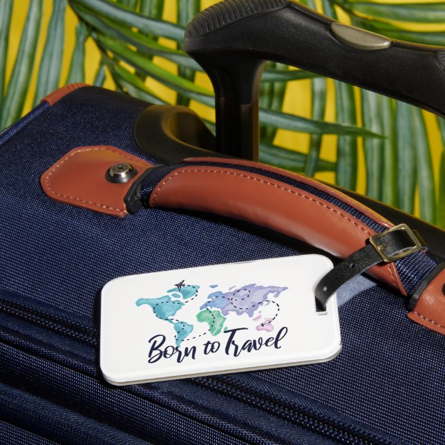 Étiquette À Bagage Aquarelle Né pour Voyager (Insitu Rectoal 3)