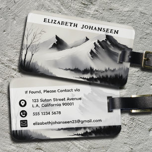 Étiquette À Bagage Aquarelle noire et blanche Montagnes & Snag Nature
