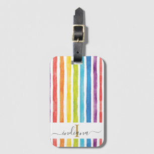 Étiquette À Bagage Aquarelle Nom du monogramme Arc-en-ciel