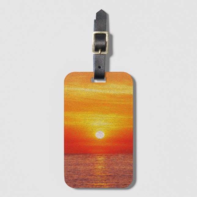 Étiquette À Bagage Aquarelle Océan Sunset Summer Beach Waves (Devant Vertical)