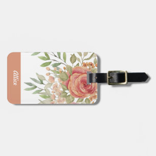 Étiquette À Bagage Aquarelle orange douce Roses Monogramme