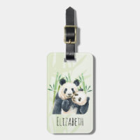 Aquarelle Panda Ours Maman & Bébé en Bambou