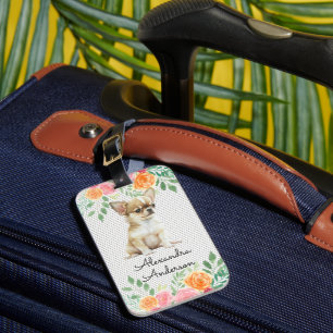 Étiquette À Bagage Aquarelle personnalisée Chihuahua Chiot Floral