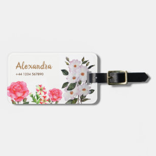 Étiquette À Bagage Aquarelle personnalisée Fleurs roses Art Floral