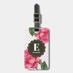 Étiquette À Bagage Aquarelle personnalisée Roses roses rose Monogramm