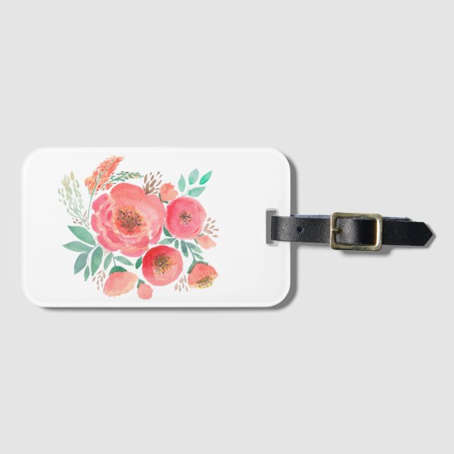 Étiquette À Bagage Aquarelle, rose. (Devant Horizontal)