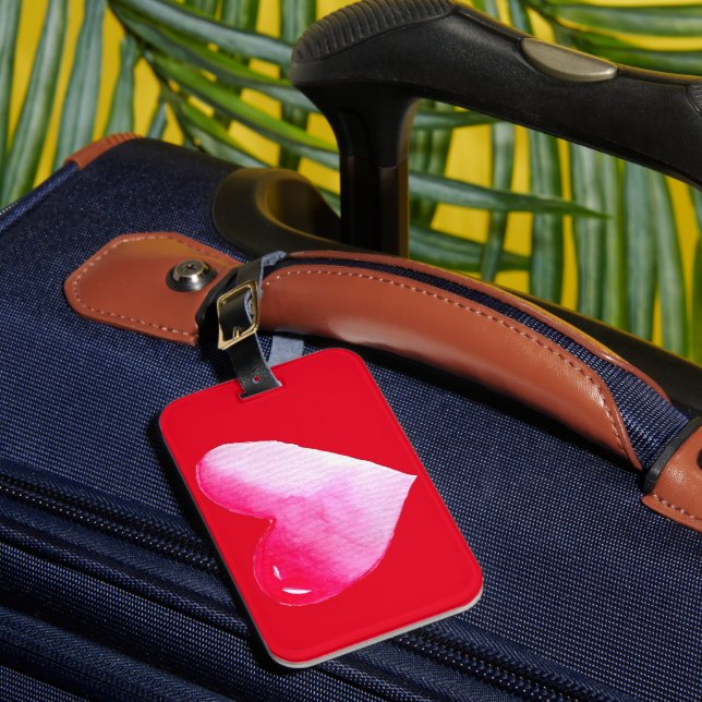 Étiquette À Bagage Aquarelle rose et rouge coeur pop art valentine (Insitu Rectoal 1)