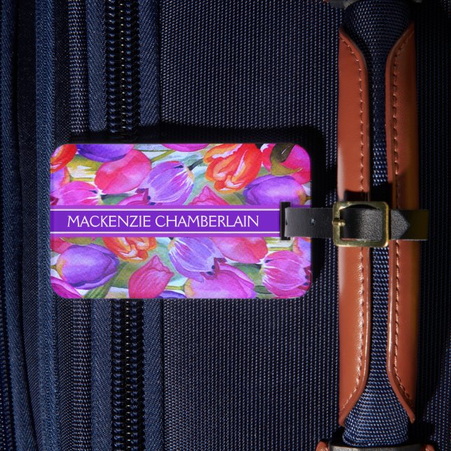 Étiquette À Bagage Aquarelle ROSE Florale (Insitu Rectoal 4)