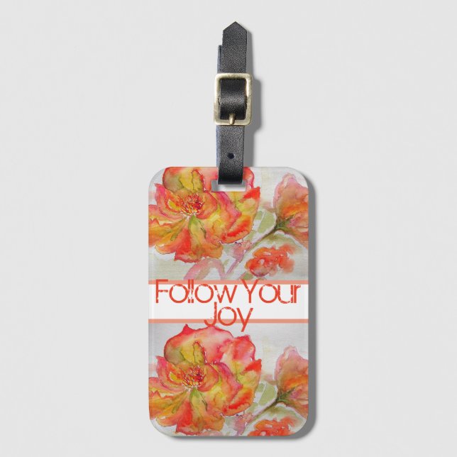 Étiquette À Bagage Aquarelle rose Florale Orange Suivez votre joie (Devant Vertical)