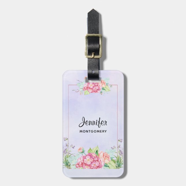 Étiquette À Bagage Aquarelle rose moderne Cadre Floral (Devant Vertical)