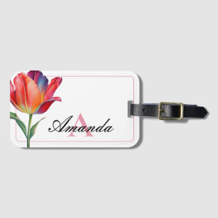 Étiquette À Bagage Aquarelle rose monogramme Lettre initiale Tulip