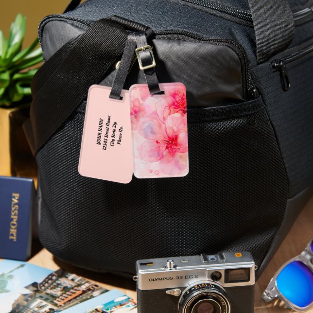 Étiquette À Bagage Aquarelle rose Pétale Élégance (Recto & Verso)