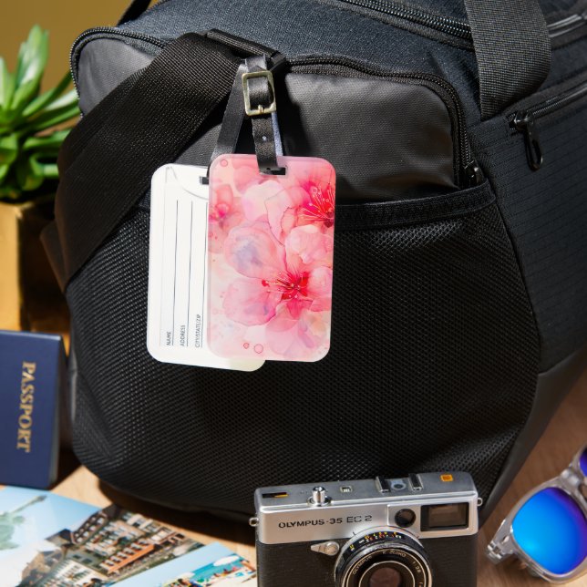 Étiquette À Bagage Aquarelle rose Pétale Élégance (Recto & Verso)