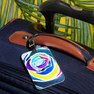 Étiquette À Bagage Aquarelle rose pop art bleu