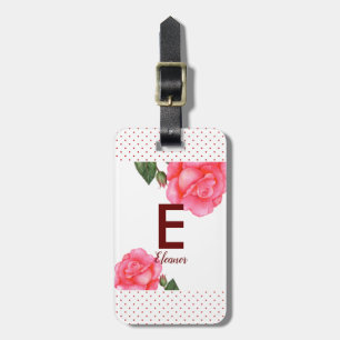 Étiquette À Bagage Aquarelle rose Roses Floral Monogramme