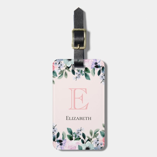 Étiquette À Bagage Aquarelle rose violet et verte (Devant Vertical)