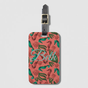 Étiquette À Bagage Aquarelle Seahorse Coral Nautique Personnalisé