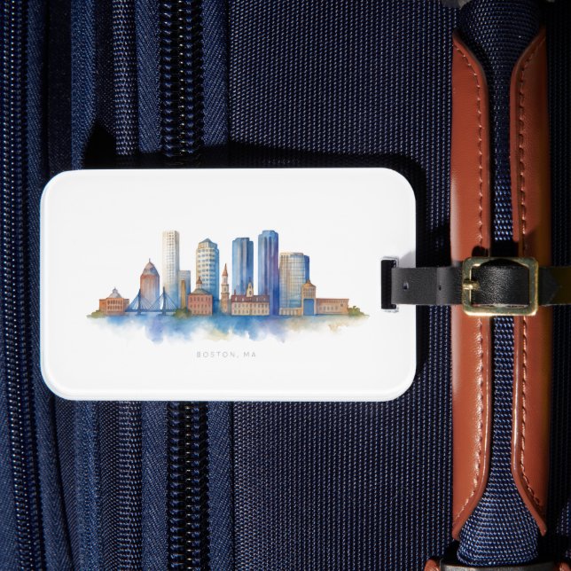 Étiquette À Bagage Aquarelle Skyline de Boston City | MA Boston moder (Insitu Rectoal 4)