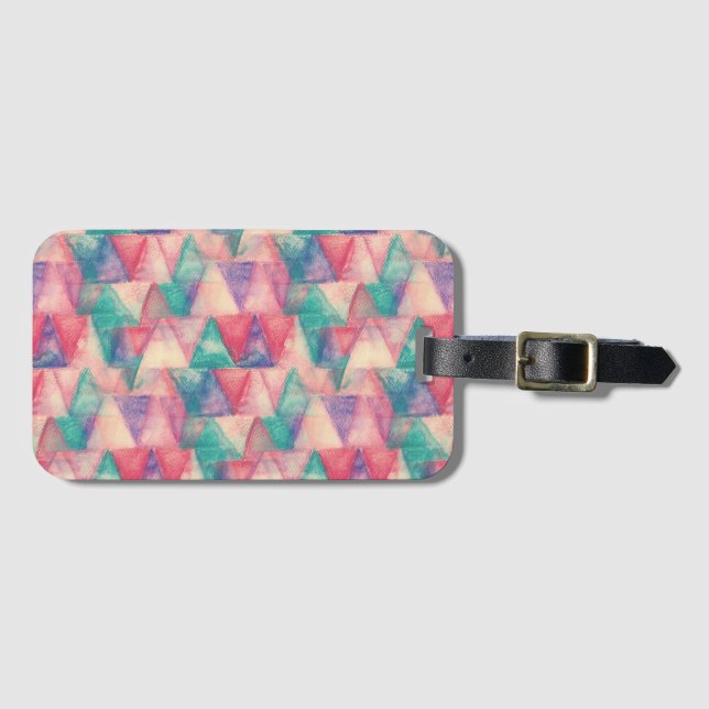 Étiquette À Bagage Aquarelle Triangle Motif + vos idées (Devant Horizontal)