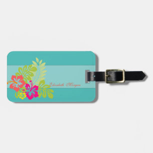 Étiquette À Bagage Aquarelle Tropical, Hibiskus hawaïen