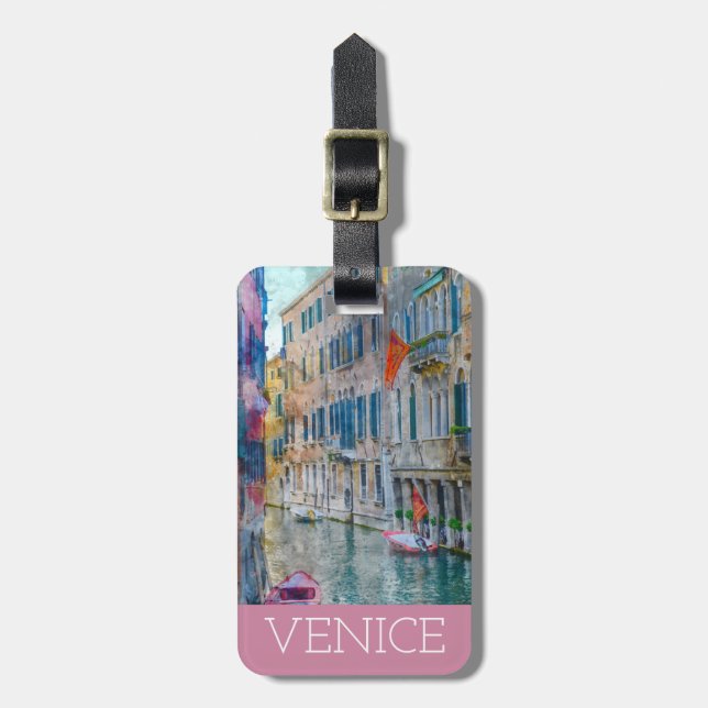 Étiquette À Bagage Aquarelle Venice Italie Gondola (Devant Vertical)