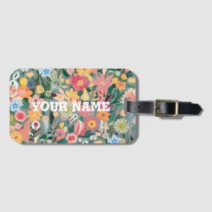 Étiquette À Bagage Aquarelle vibrante Fleur jardin Vert et pêche